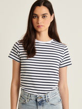 Short Sleeve Iconic Classic Stripe Crew Tee - White