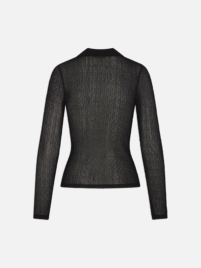 Mesh Lace Long Sleeve Polo - Black-FRAME-Over the Rainbow