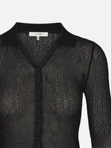 Mesh Lace Long Sleeve Polo - Black-FRAME-Over the Rainbow