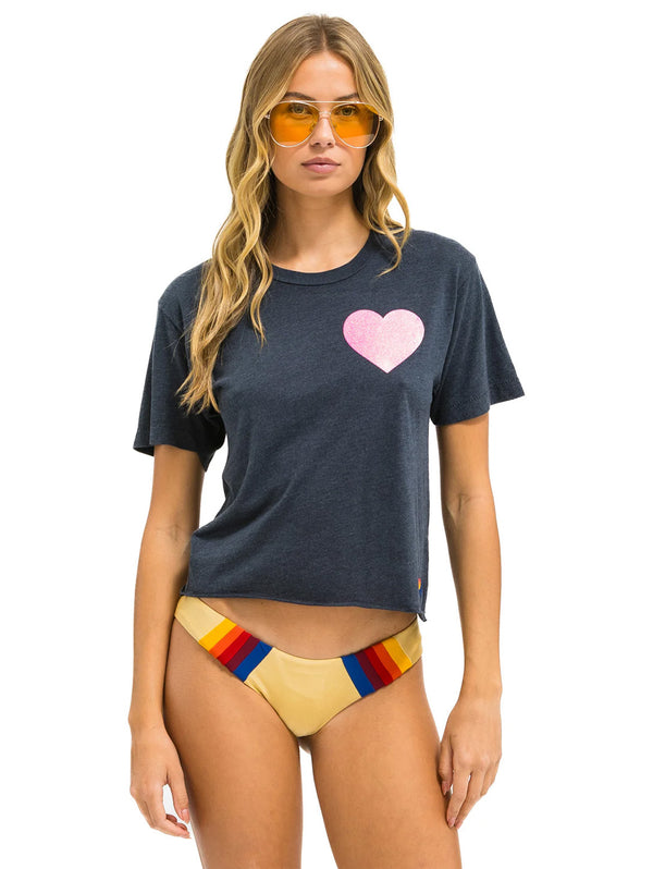 Glitter Heart Boyfriend Tee - Charcoal Neon