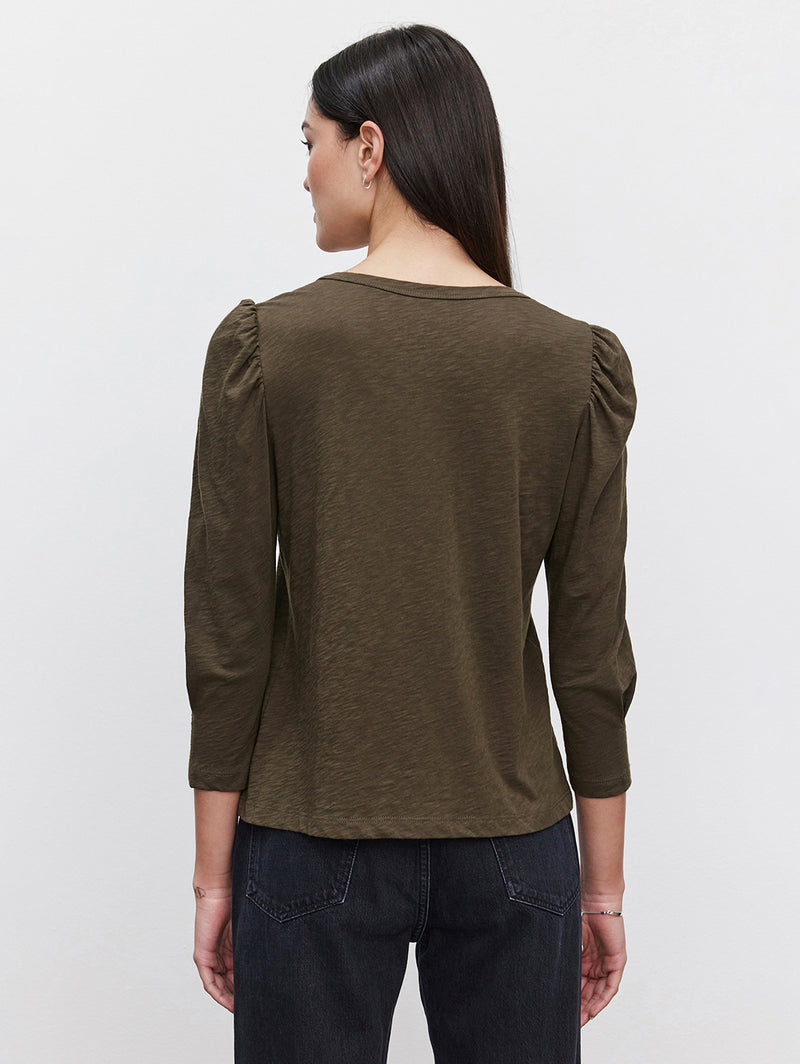 Wilda Slub Mutton Sleeve Top - Thicket-Velvet-Over the Rainbow