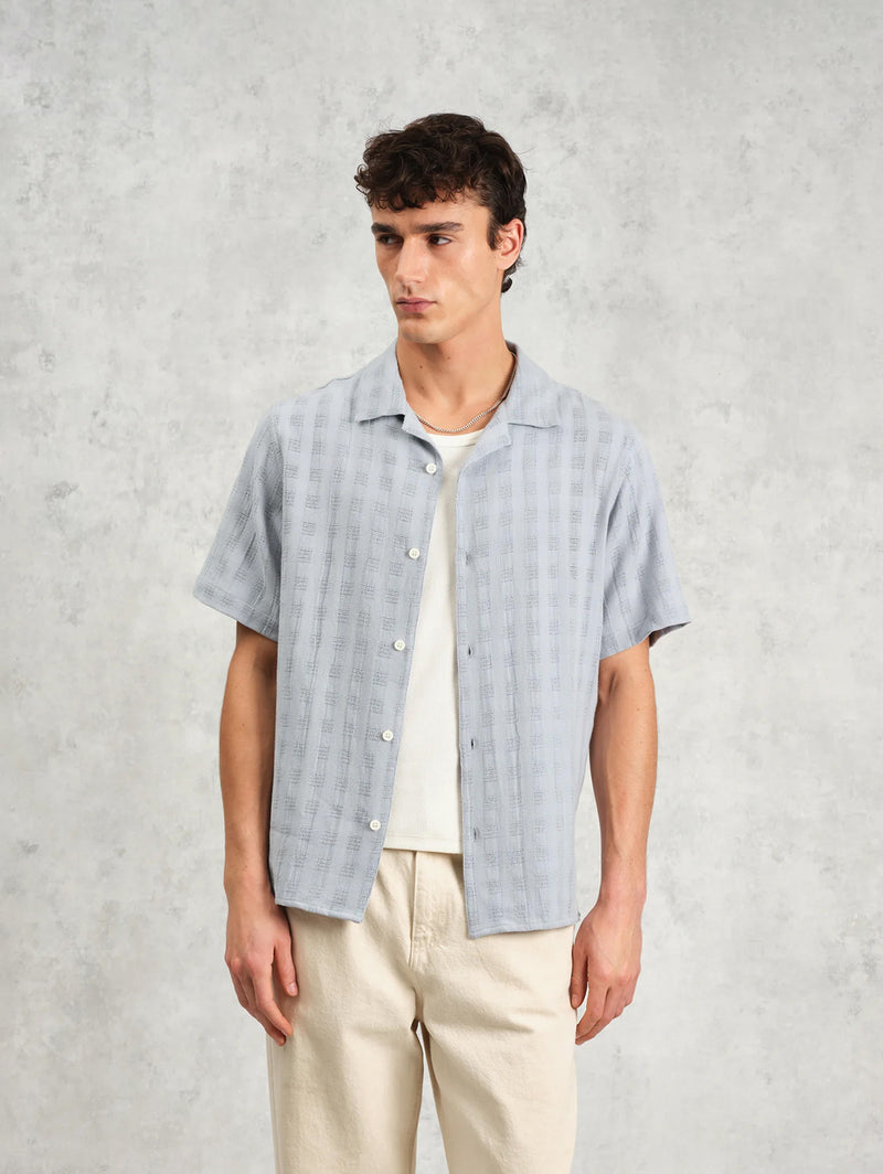 Didcot Shirt - Pale Blue Open Weave-Wax London-Over the Rainbow