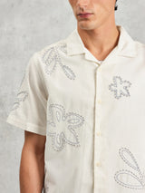 Didcot Shirt - Ecru Floral Embroidered-Wax London-Over the Rainbow