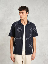 Didcot Shirt - Navy Floral Embroidery-Wax London-Over the Rainbow