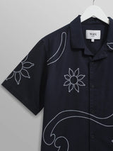 Didcot Shirt - Navy Floral Embroidery-Wax London-Over the Rainbow