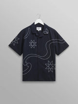 Didcot Shirt - Navy Floral Embroidery-Wax London-Over the Rainbow