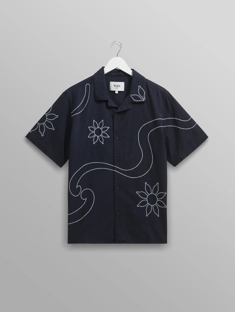 Didcot Shirt - Navy Floral Embroidery-Wax London-Over the Rainbow