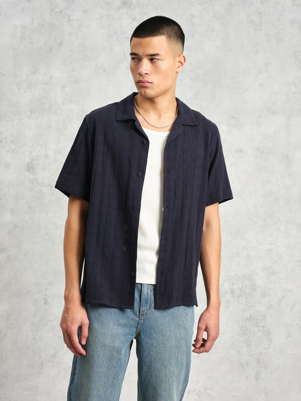 Didcot Shirt - Navy Open Weave-Wax London-Over the Rainbow