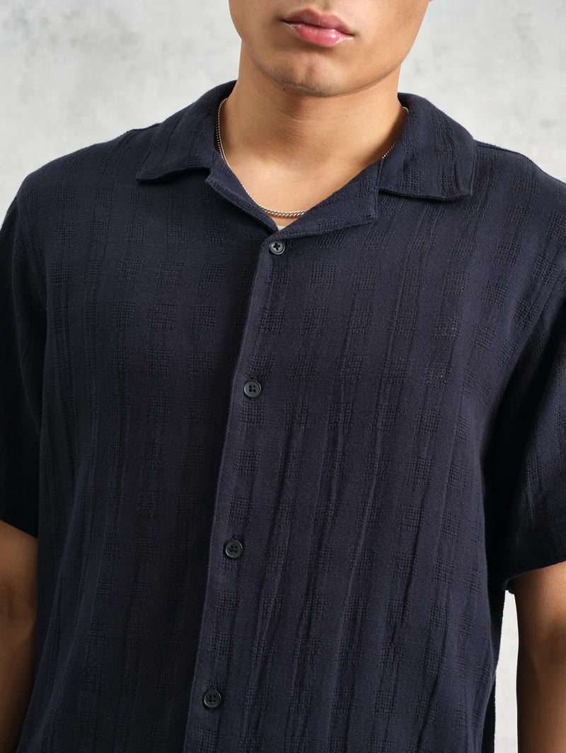 Didcot Shirt - Navy Open Weave-Wax London-Over the Rainbow