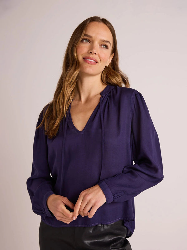 Flowy Tie Neck Pullover - Dark Sapphire-Bella Dahl-Over the Rainbow