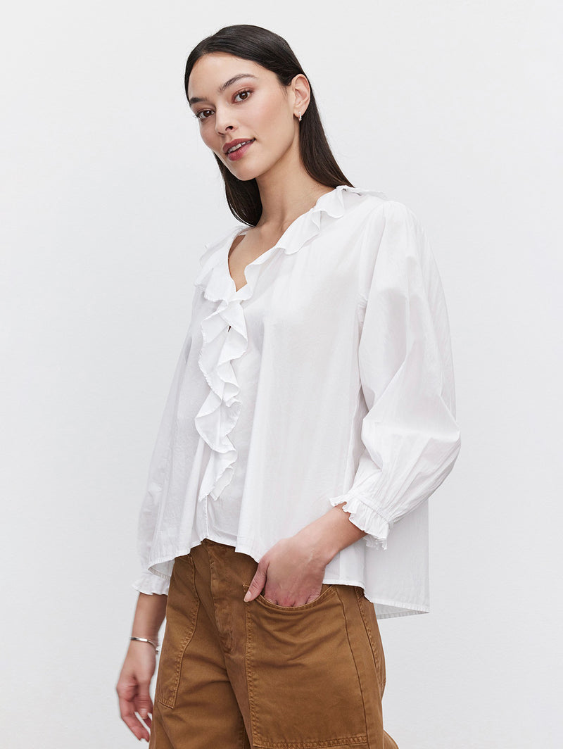 Cinthia Poplin Top - White-Velvet-Over the Rainbow