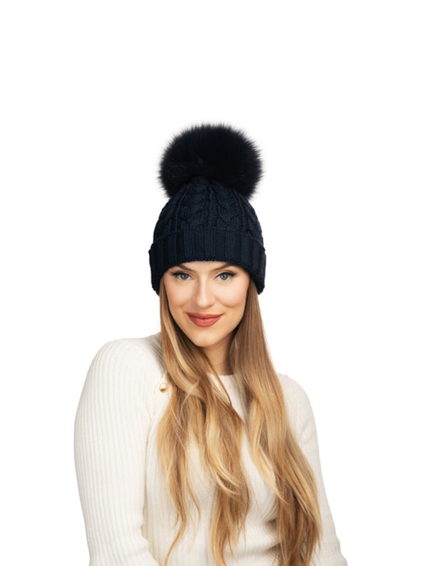 Charlie Cable Knit Hat - Midnight Navy-Lindo F-Over the Rainbow