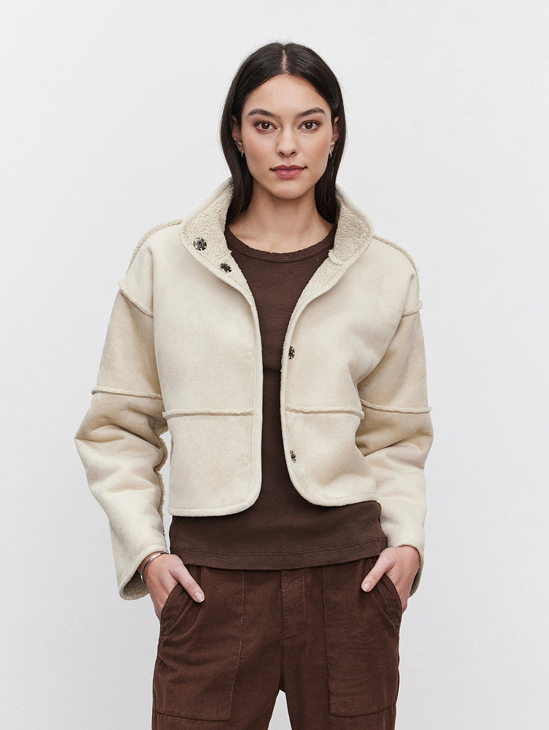 Beige sherpa jacket women's best sale