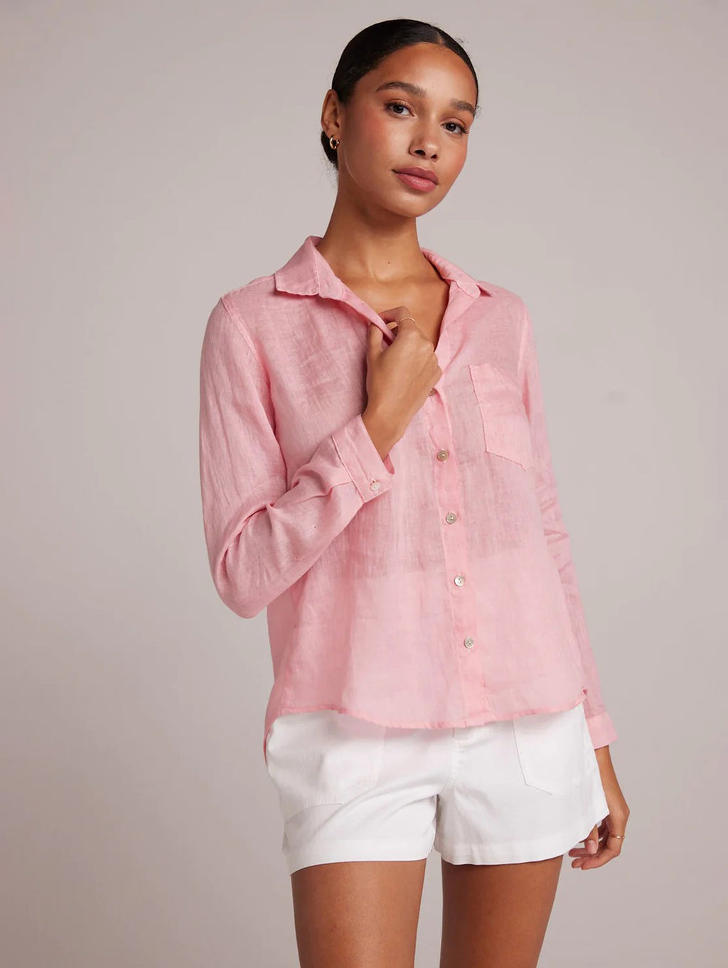 BELLA DAHL Pocket Button Down Shirt Blossom Pink Over The