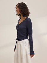 Drew Pointelle Cardigan - Navy-Velvet-Over the Rainbow