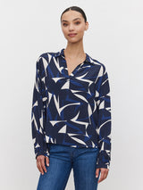 Carah Printed Crepe Top - Navy Ecru-Velvet-Over the Rainbow