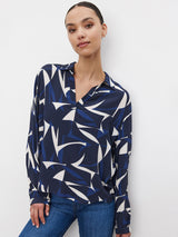 Carah Printed Crepe Top - Navy Ecru-Velvet-Over the Rainbow