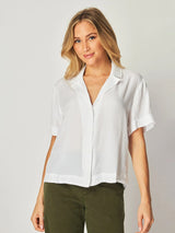 Short Sleeve Flowy Button Down Shirt - White-Bella Dahl-Over the Rainbow