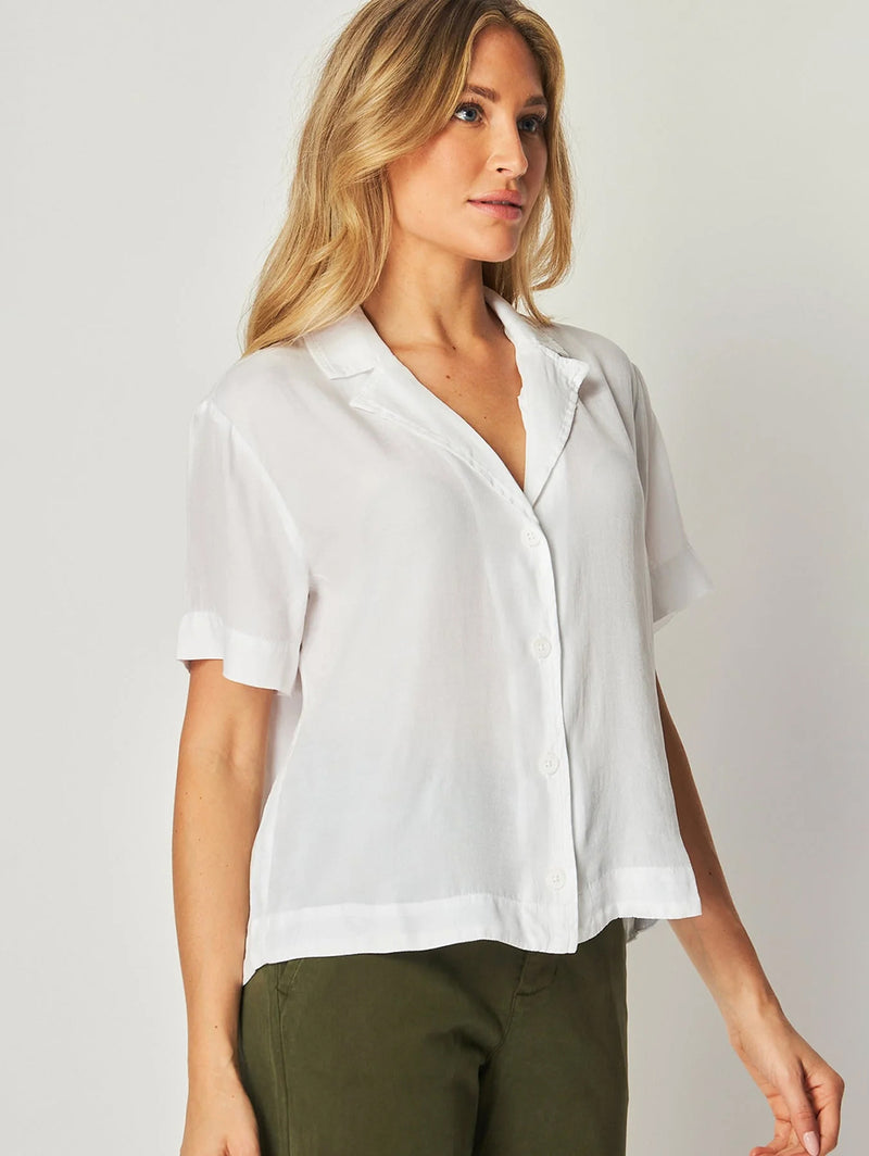 Short Sleeve Flowy Button Down Shirt - White-Bella Dahl-Over the Rainbow