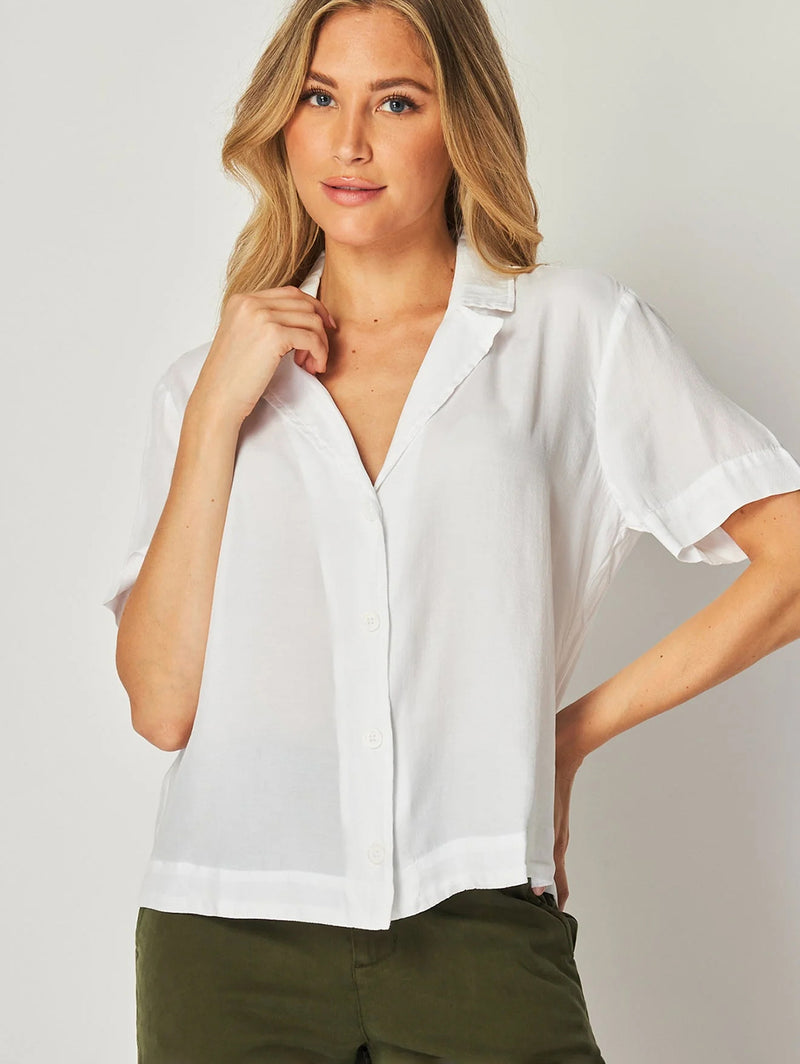 Short Sleeve Flowy Button Down Shirt - White-Bella Dahl-Over the Rainbow