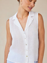 Sleeveless Notch Collar Button Down - White-Bella Dahl-Over the Rainbow