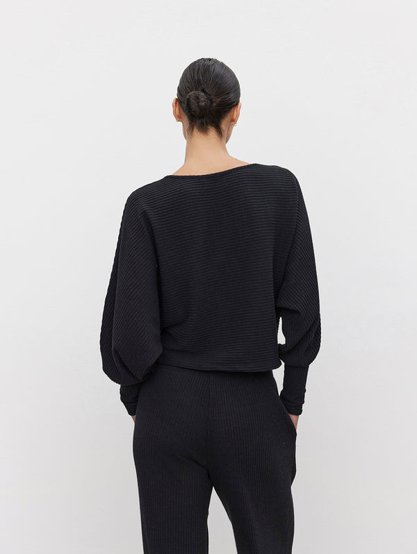 Desiree Rib Boatneck Top - Black-Velvet-Over the Rainbow