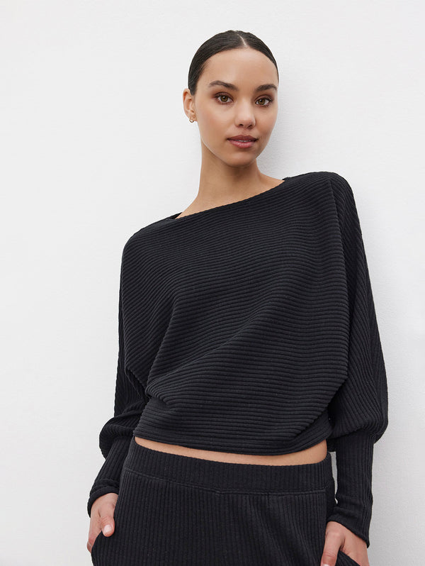 Desiree Rib Boatneck Top - Black-Velvet-Over the Rainbow