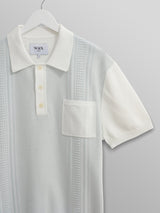 Turin Polo - Pale Blue/Ecru Knit Retro Stripe-Wax London-Over the Rainbow