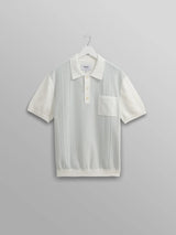 Turin Polo - Pale Blue/Ecru Knit Retro Stripe-Wax London-Over the Rainbow