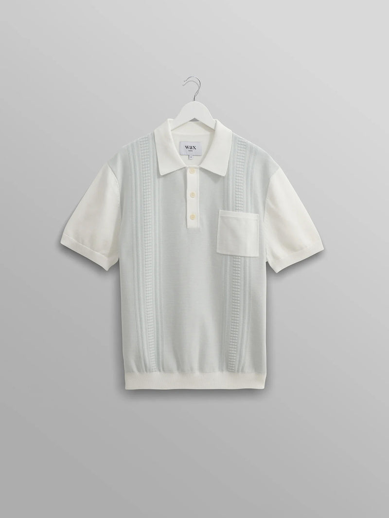 Turin Polo - Pale Blue/Ecru Knit Retro Stripe-Wax London-Over the Rainbow