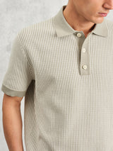 Turin Polo - Khaki Ladder Stripe Knit-Wax London-Over the Rainbow