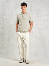 Turin Polo - Khaki Ladder Stripe Knit-Wax London-Over the Rainbow