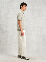 Turin Polo - Khaki Ladder Stripe Knit-Wax London-Over the Rainbow