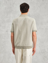 Turin Polo - Khaki Ladder Stripe Knit-Wax London-Over the Rainbow