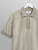 Turin Polo - Khaki Ladder Stripe Knit-Wax London-Over the Rainbow