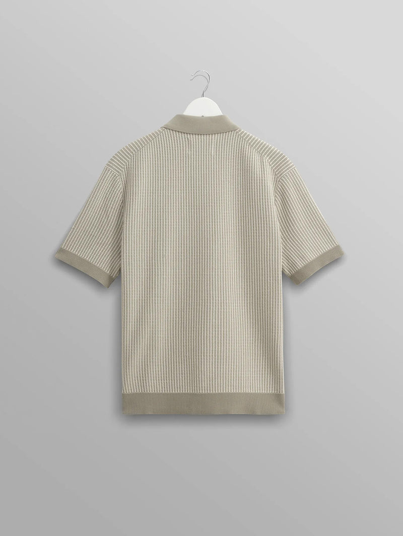 Turin Polo - Khaki Ladder Stripe Knit-Wax London-Over the Rainbow