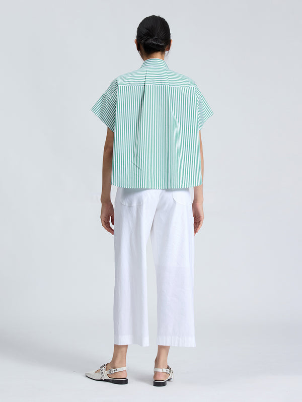 Martha Short Sleeve Poplin Shirt - Pine Stripe