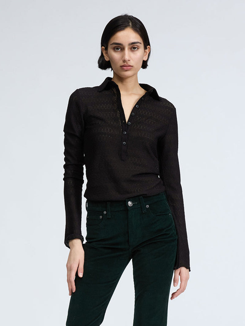 Julia Knit Polo - Black-RAG + BONE-Over the Rainbow