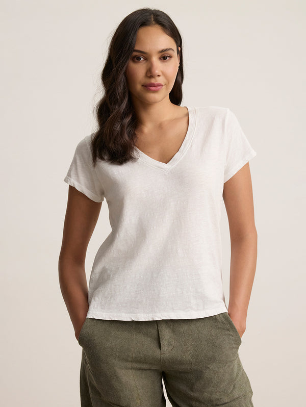 Eli V-Neck Tee - White-Velvet-Over the Rainbow