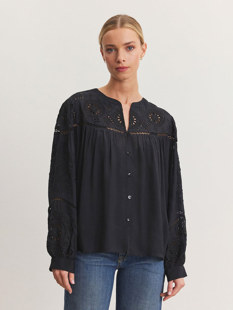 Libby Eyelet Top - Black-Velvet-Over the Rainbow