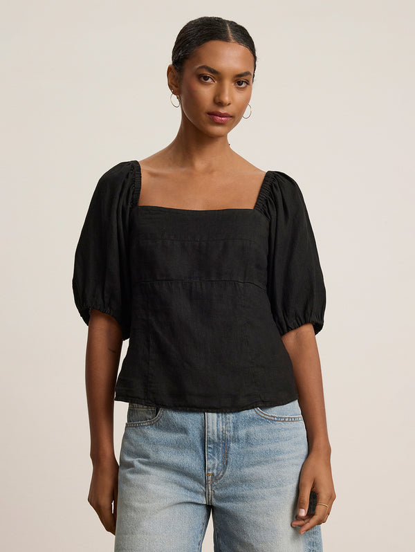 Olivia Linen Top - Black-Velvet-Over the Rainbow