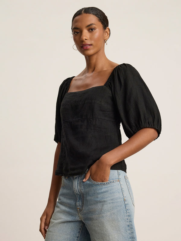 Olivia Linen Top - Black-Velvet-Over the Rainbow