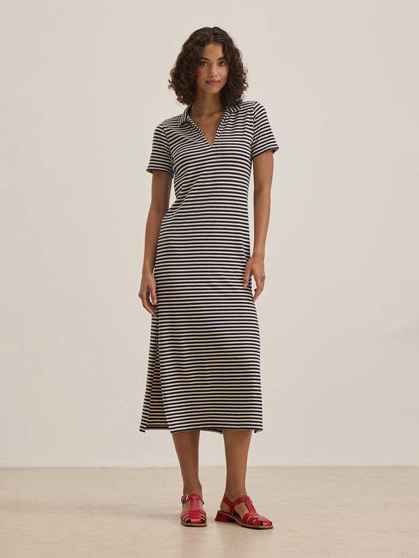 Khan Stripe Dress - Navy-Velvet-Over the Rainbow