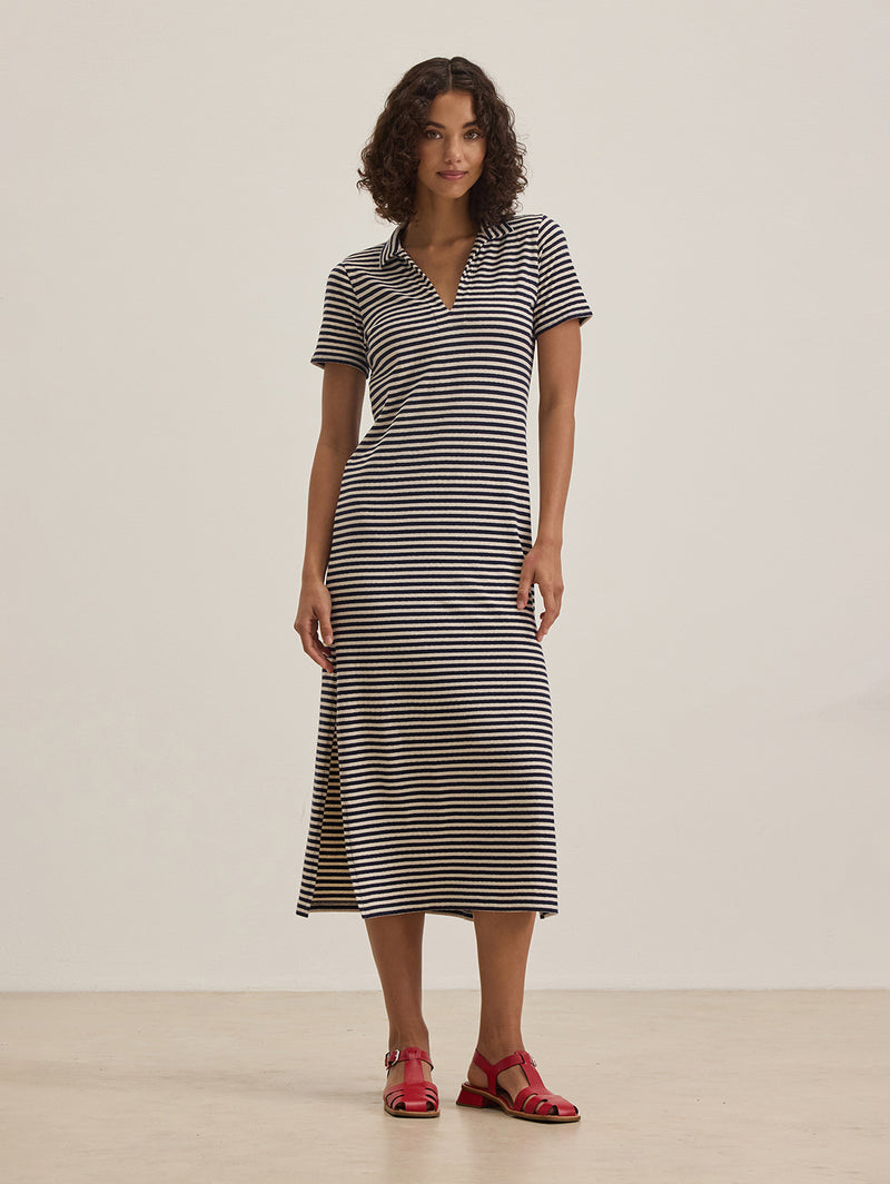 Khan Stripe Dress - Navy-Velvet-Over the Rainbow