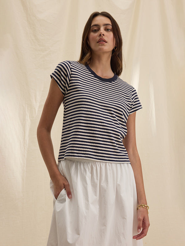 Tash Stripe Crew Tee - Navy-Velvet-Over the Rainbow